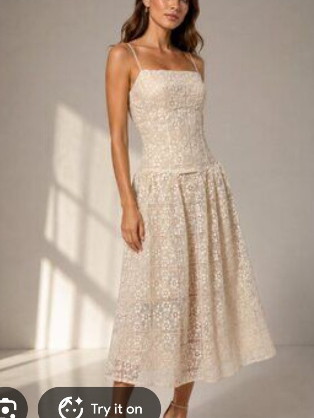 Avec Les Filles NWT Size 12 Ivory Lace Midi Dress Spaghetti Strap Bridal